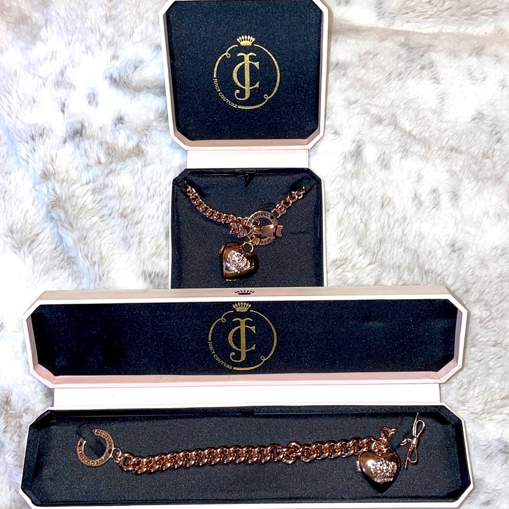 Juicy Couture rose gold. Thick Chain link necklace and bracelet w/ heart locket